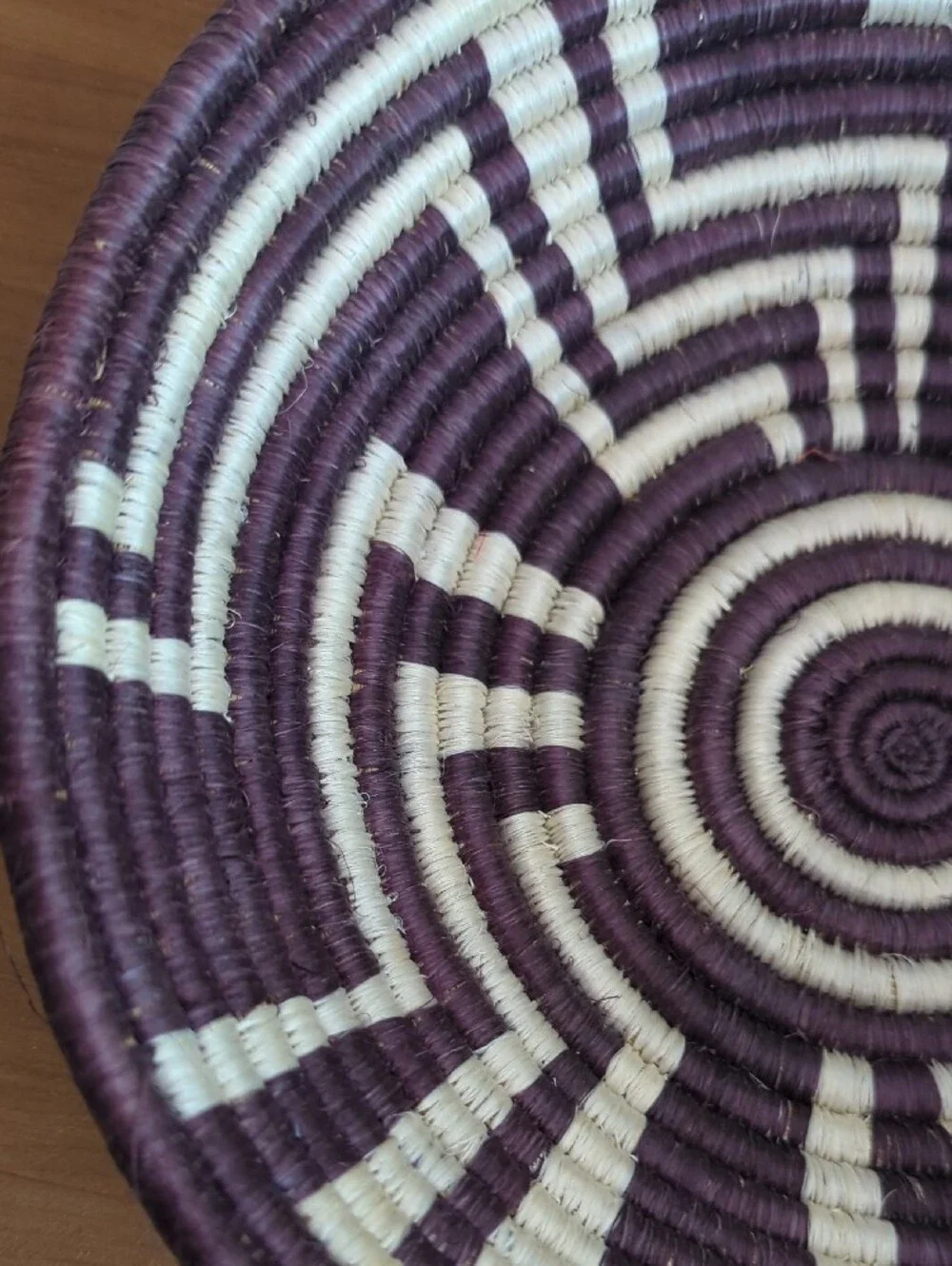 Handwoven Purple and Natural Rattan Decorative Bowl